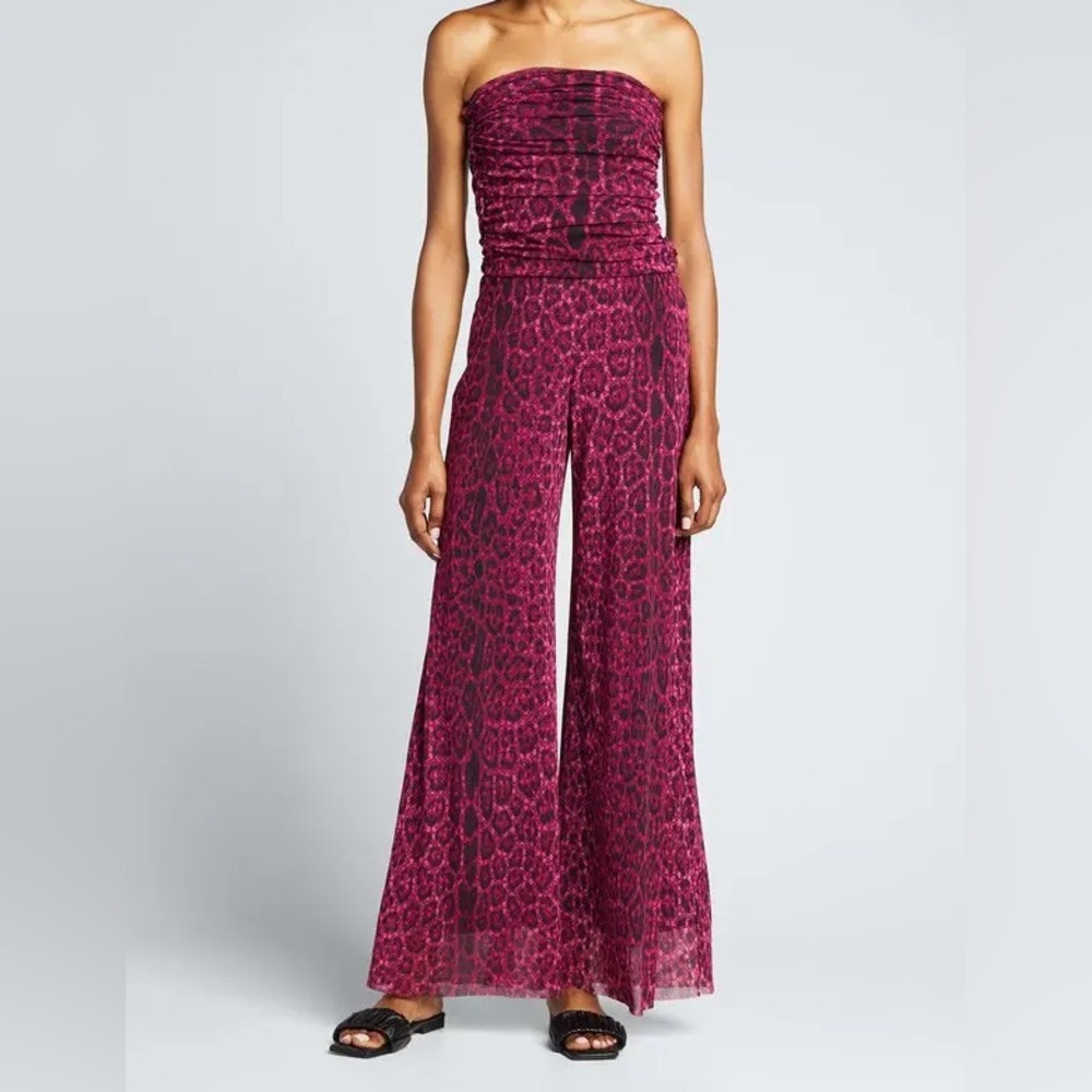 FUZZI Animal-Print Strapless Wide-Leg Jumpsuit - Gardenia